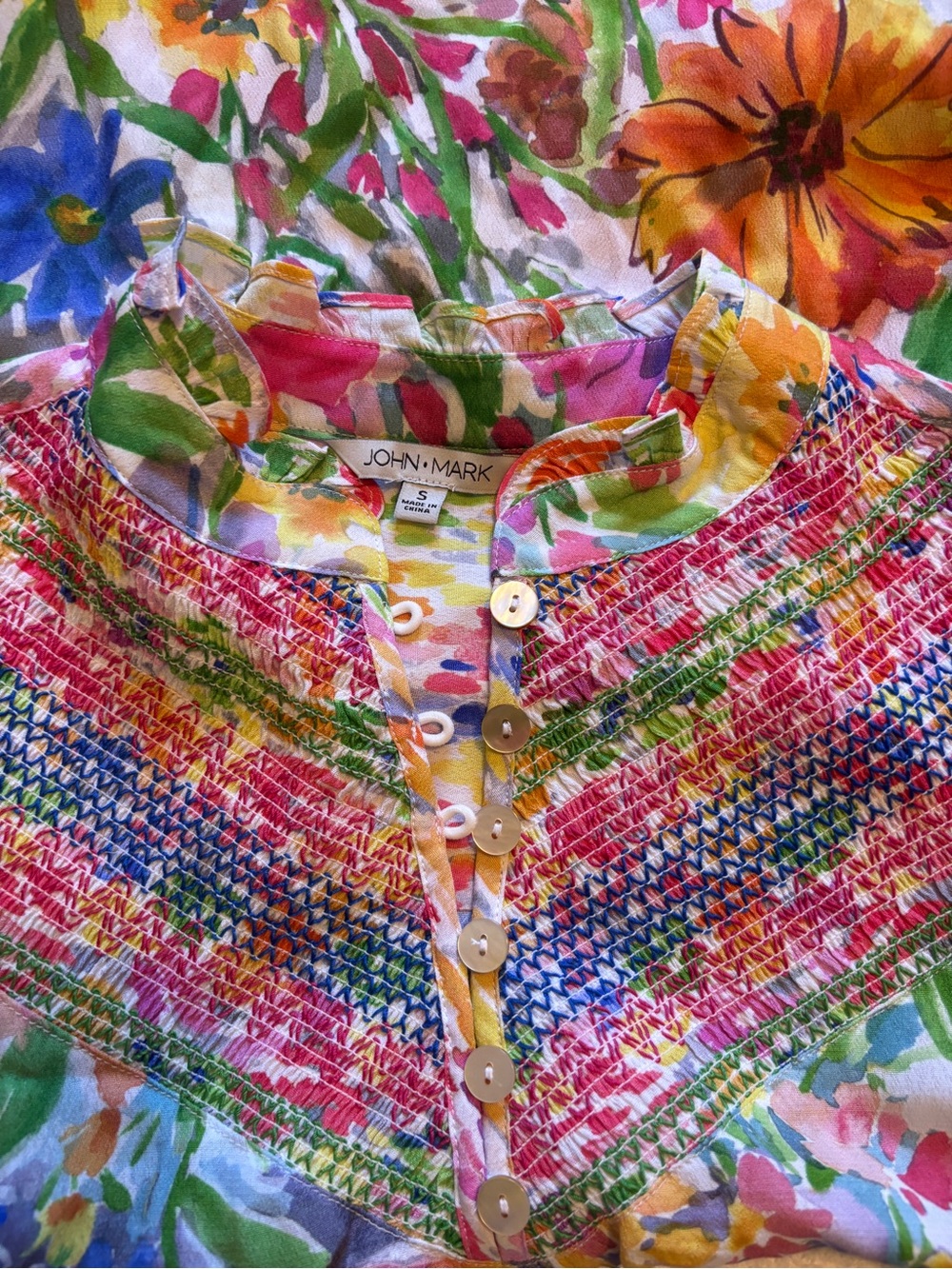 John Mark - Women's Multi Colored Floral Button-Front Popover Top Size S - Picture 5 of 9